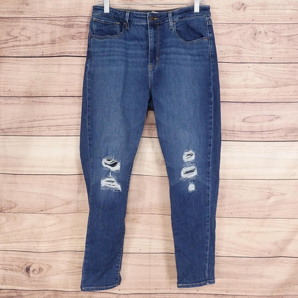 Levi's 721 High Rise Skinny Jeans Womens 31 Blue Med Wash Distressed 30x26 Denim